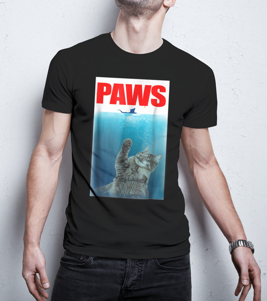 Paws Cat And Mouse Jaws Parody For Funny Cat Lover T-Shirt