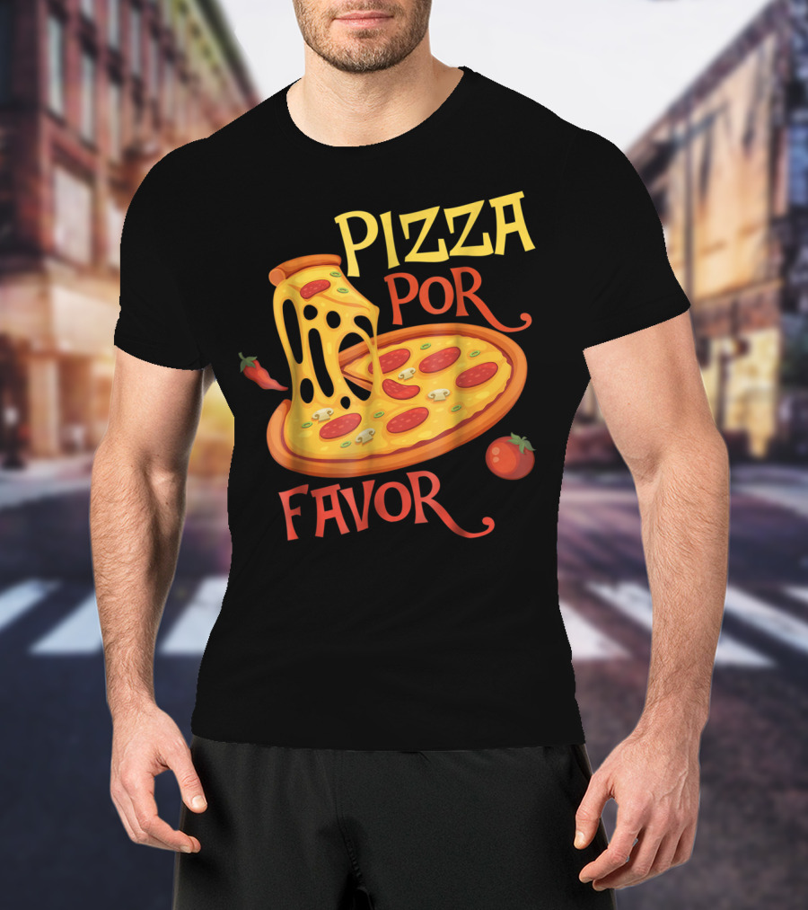 Pizza Por Favor Melted Cheese And Pepperoni Slice With Tomato And Chili Peppers T-Shirt