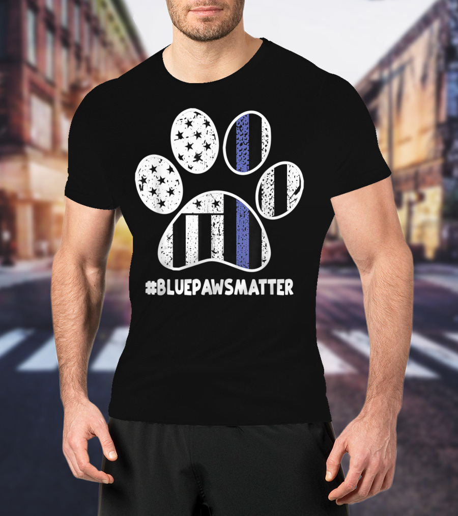 BluePawsMatter Thin Blue Line Police K9 Dog Paws T-Shirt