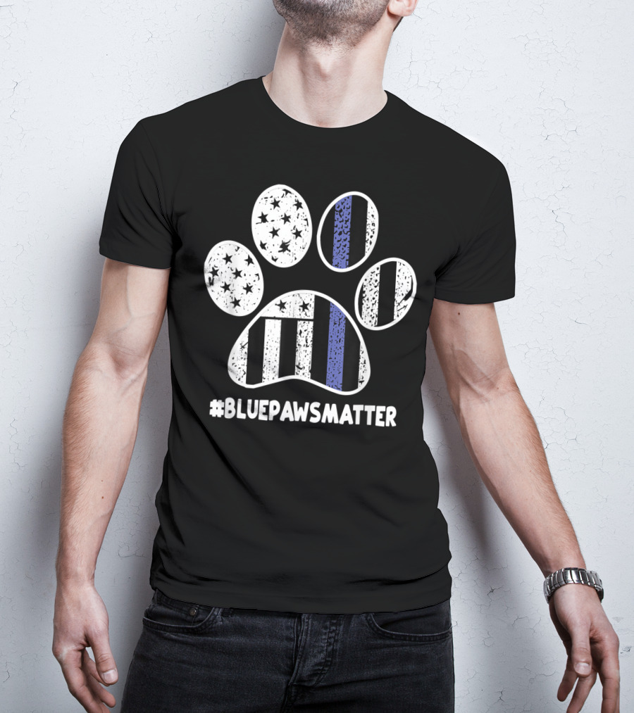 BluePawsMatter Thin Blue Line Police K9 Dog Paws T-Shirt