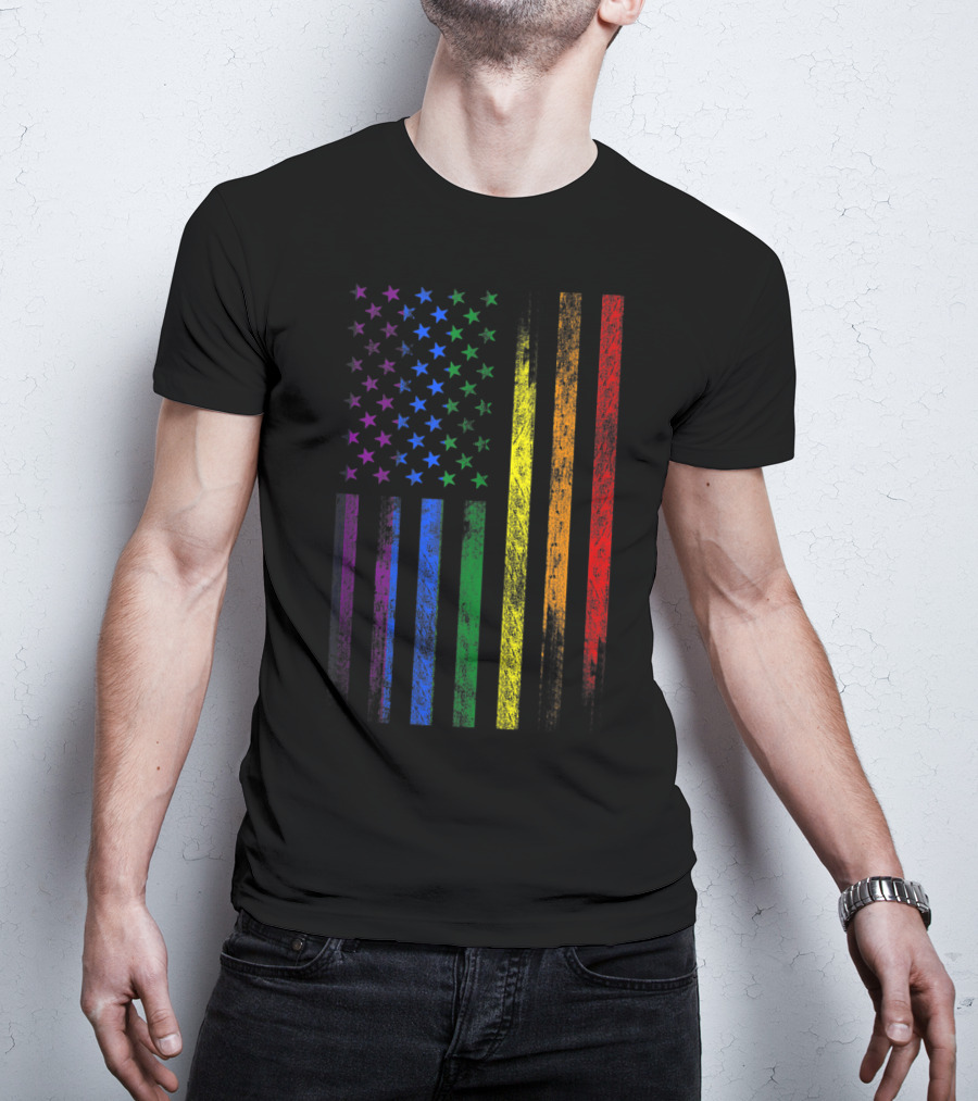 USA Rainbow Flag Gay Pride Symbol T-Shirt