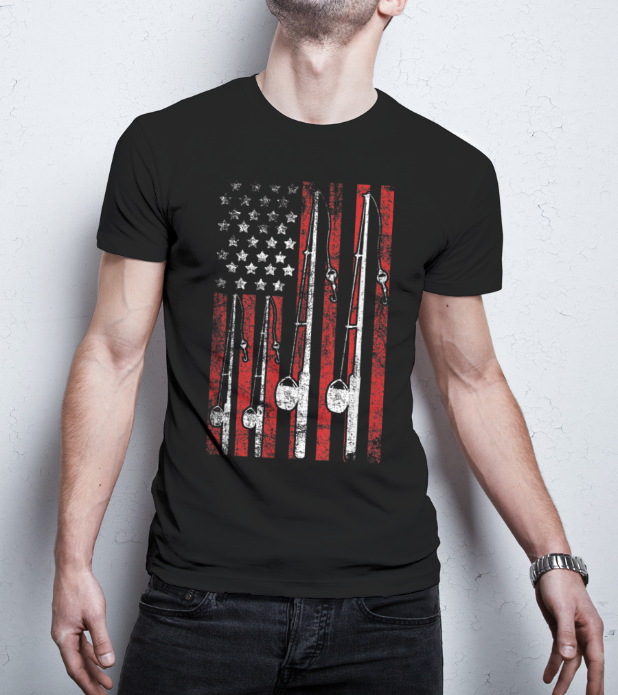Vintage American Flag Fishing Poles T-Shirt