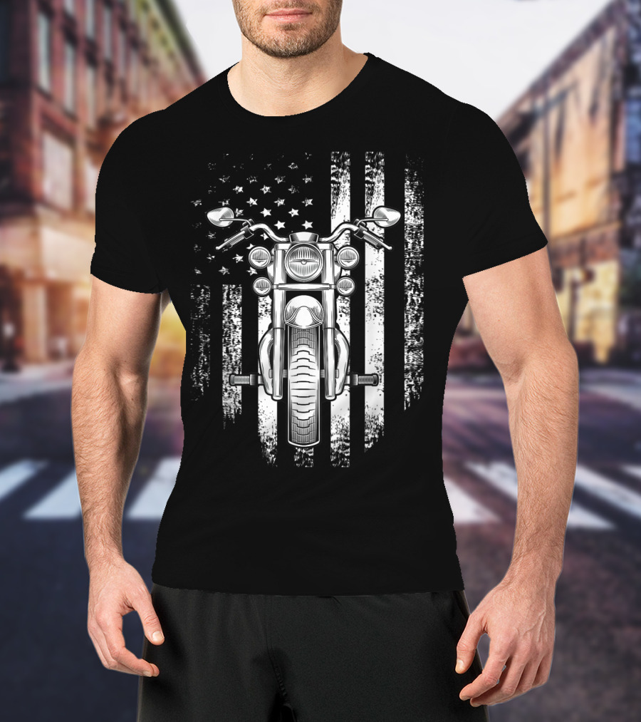 Vintage USA Flag Motorcycle Cool American T-Shirt
