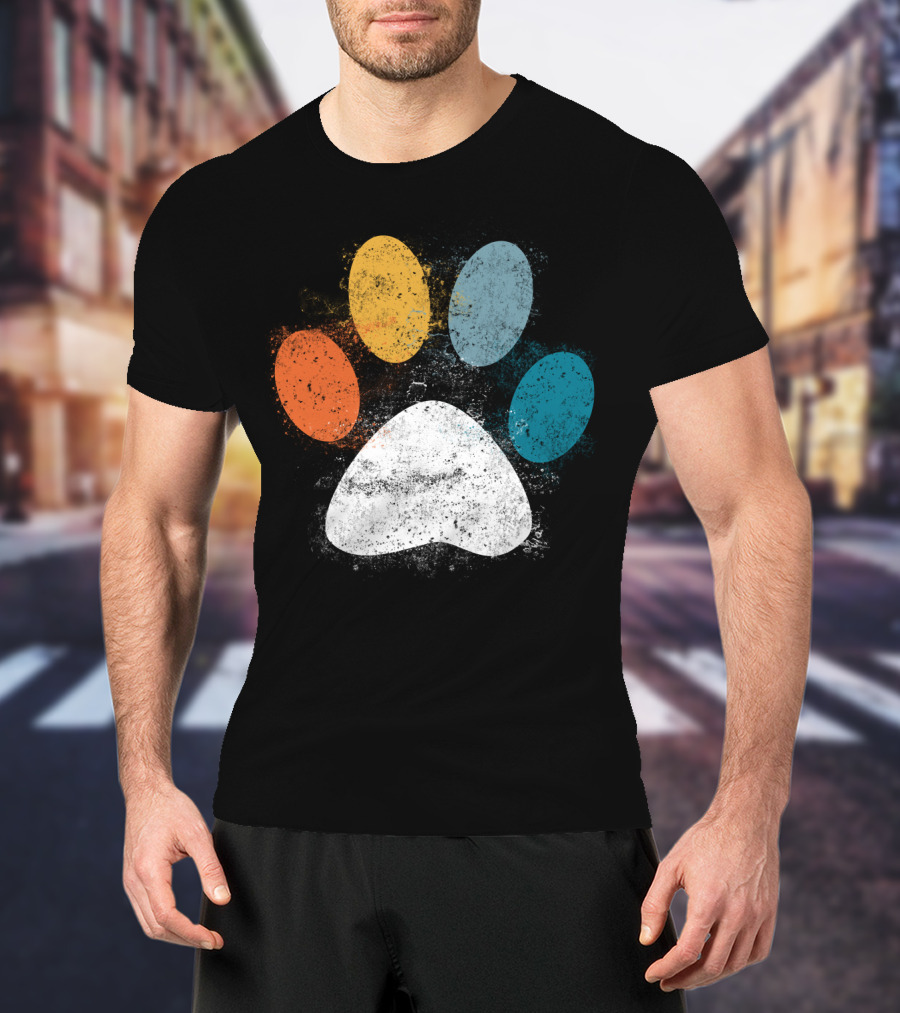Vintage Distressed Multi-Color Dog Paw Print Love T-Shirt