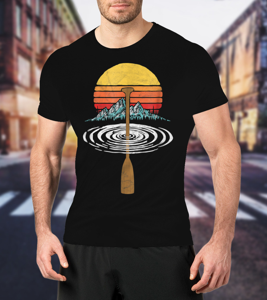 Vintage Paddle Mountains Canoe Raf Circle Sunset Retro T-Shirt