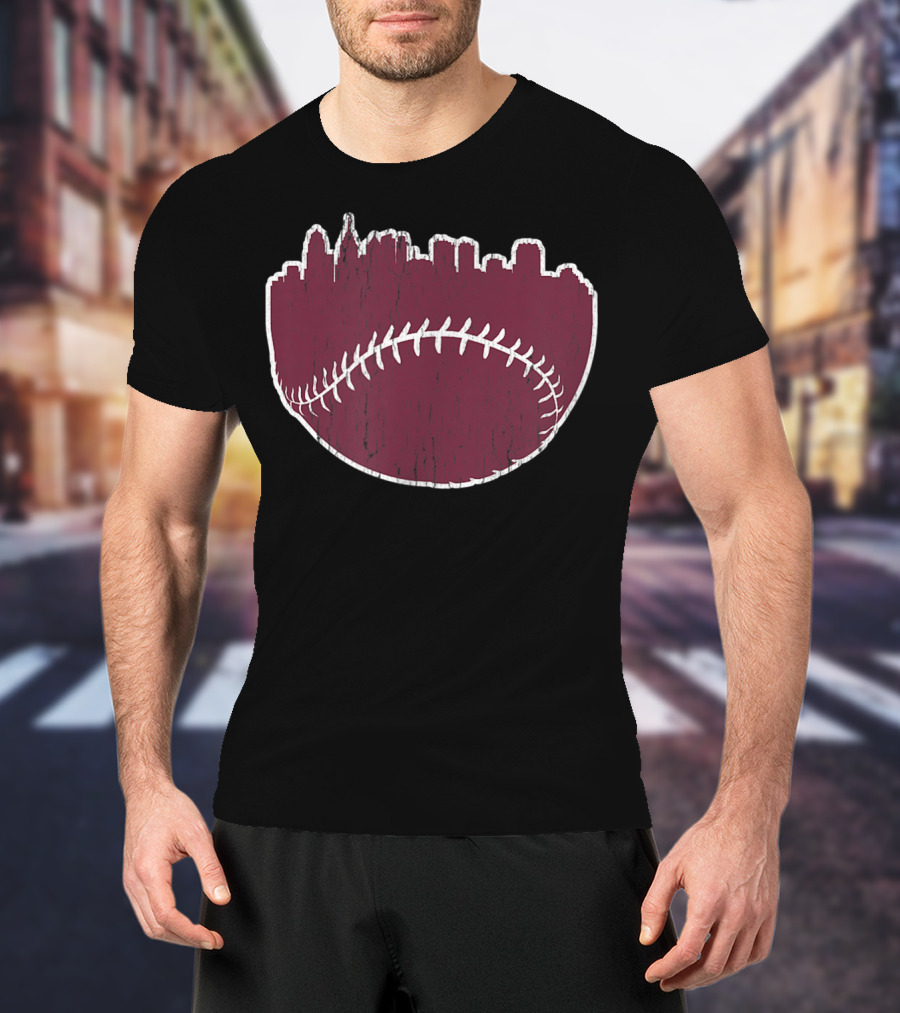 Vintage Philadelphia Cityscape Baseball Stitch Skyline T-Shirt