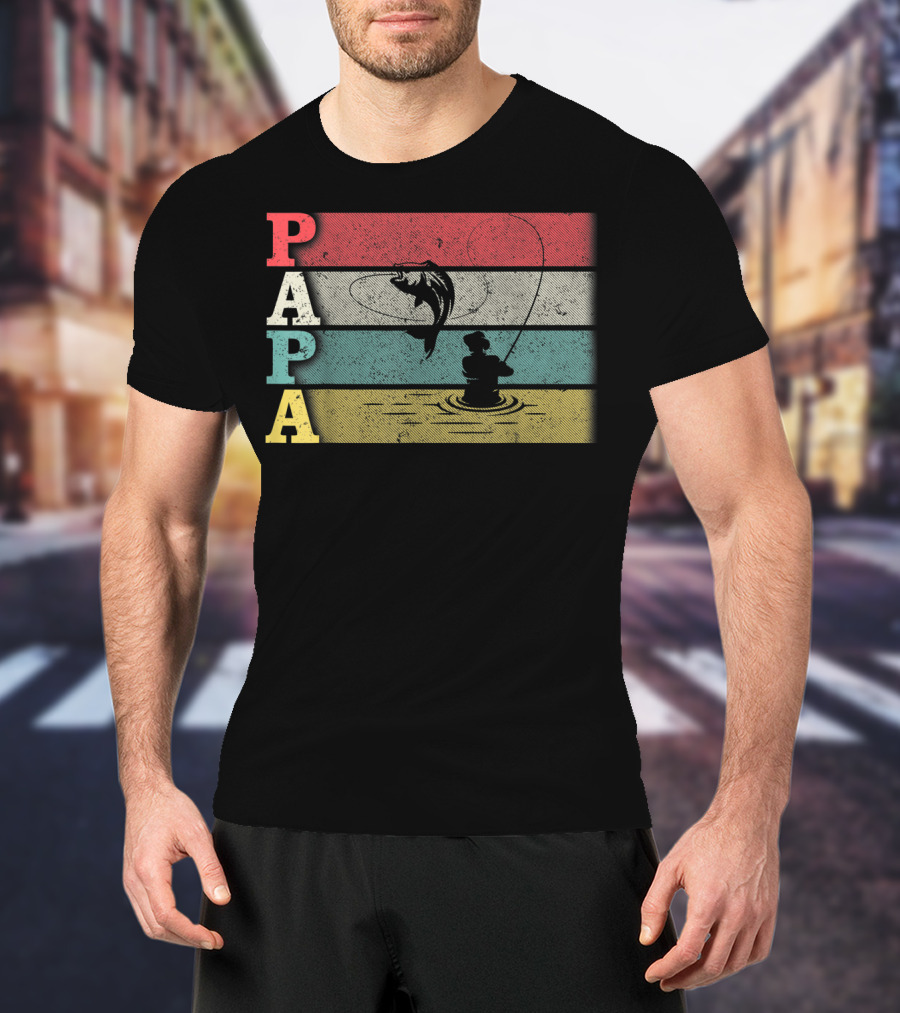 Vintage Fishing Papa Funny Dad Retro Father's Day T-Shirt