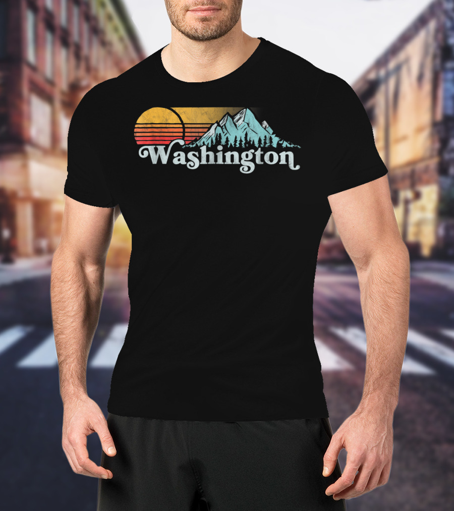 Vintage Washington State Distressed Mountain Retro Sunset T-Shirt