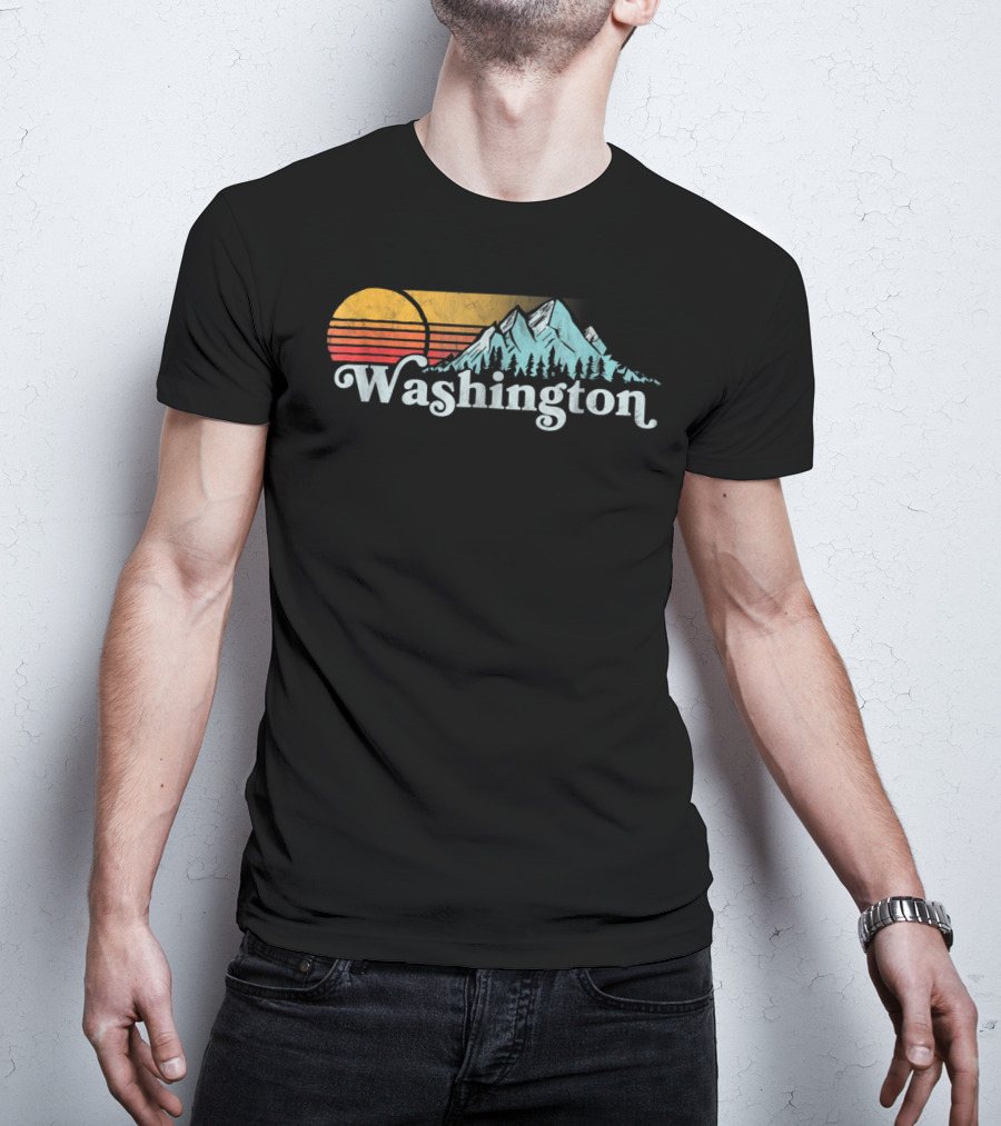 Vintage Washington State Distressed Mountain Retro Sunset T-Shirt