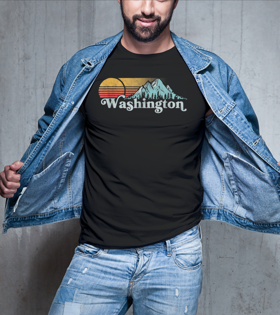 Vintage Washington State Distressed Mountain Retro Sunset T-Shirt