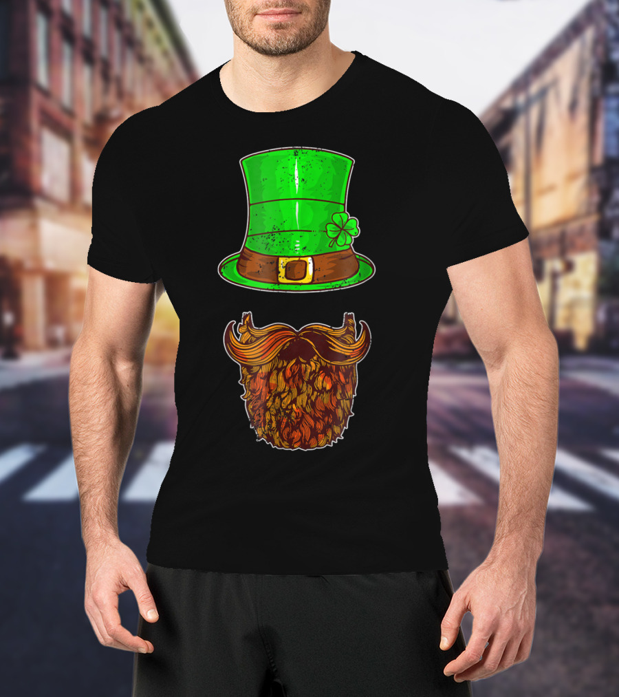 Awesomely Festive St Patrick's Day Green Irish Hat With Shamrock And Orange Beard T-Shirt