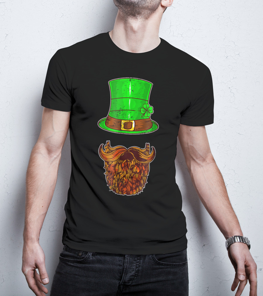 Awesomely Festive St Patrick's Day Green Irish Hat With Shamrock And Orange Beard T-Shirt