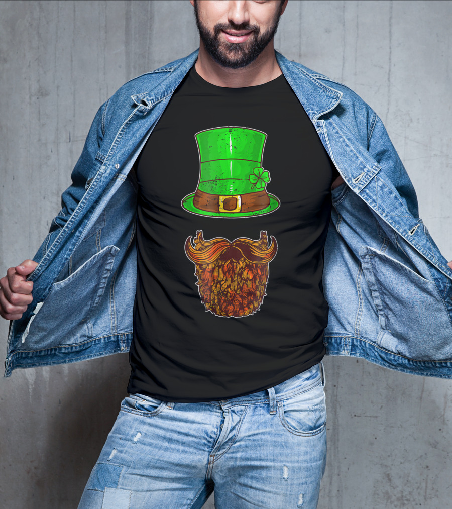Awesomely Festive St Patrick's Day Green Irish Hat With Shamrock And Orange Beard T-Shirt