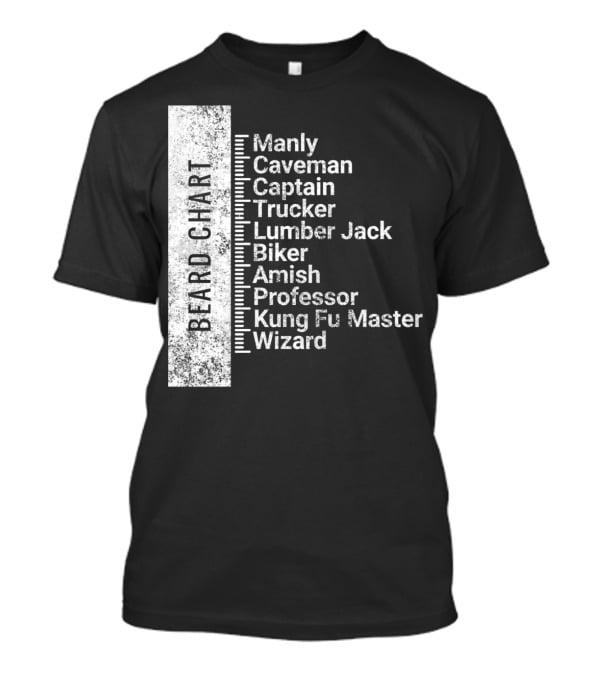 Beard Chart Manly Caveman Captain Trucker Lumberjack Biker Amish Professor Kung Fu Master Wizard T-Shirt