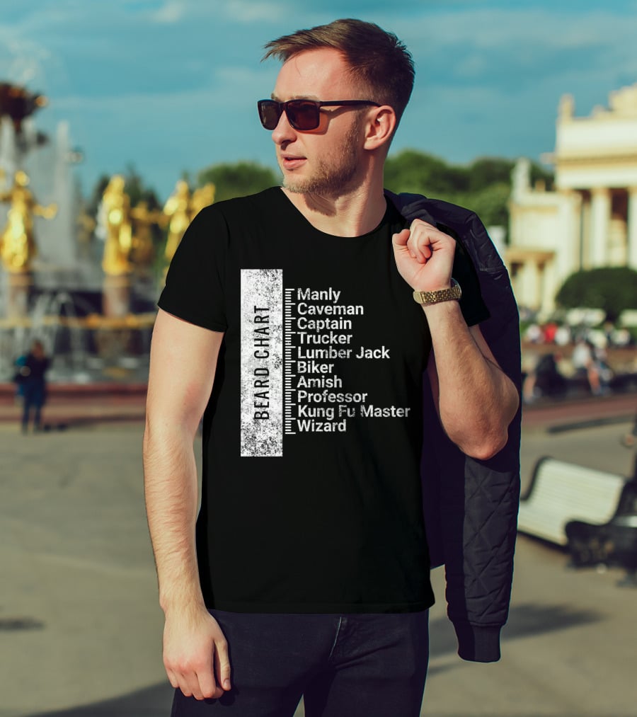 Beard Chart Manly Caveman Captain Trucker Lumberjack Biker Amish Professor Kung Fu Master Wizard T-Shirt