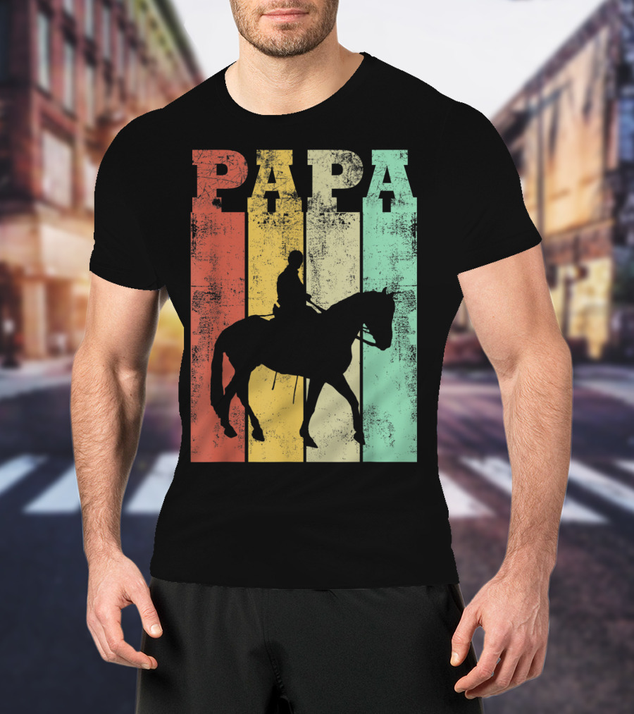 Vintage Horse Riding Papa Silhouette Retro Dad T-Shirt