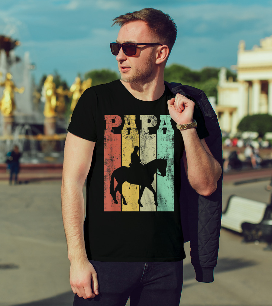Vintage Horse Riding Papa Silhouette Retro Dad T-Shirt