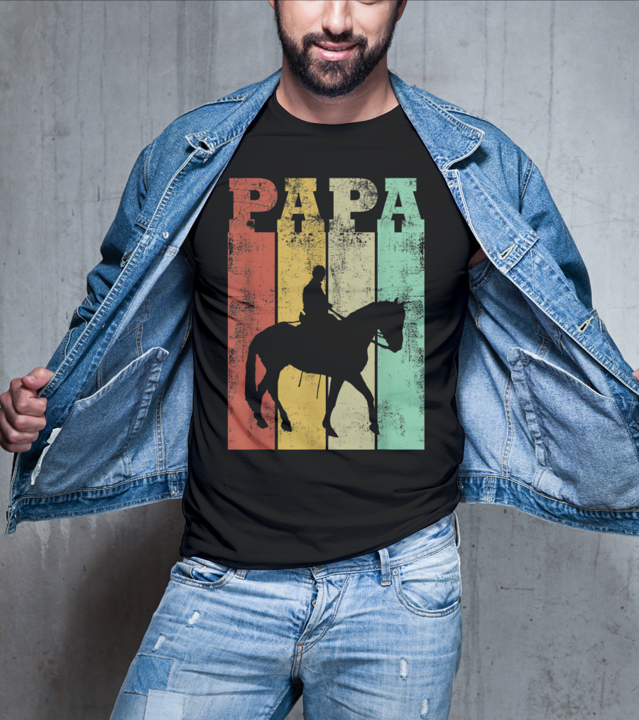 Vintage Horse Riding Papa Silhouette Retro Dad T-Shirt