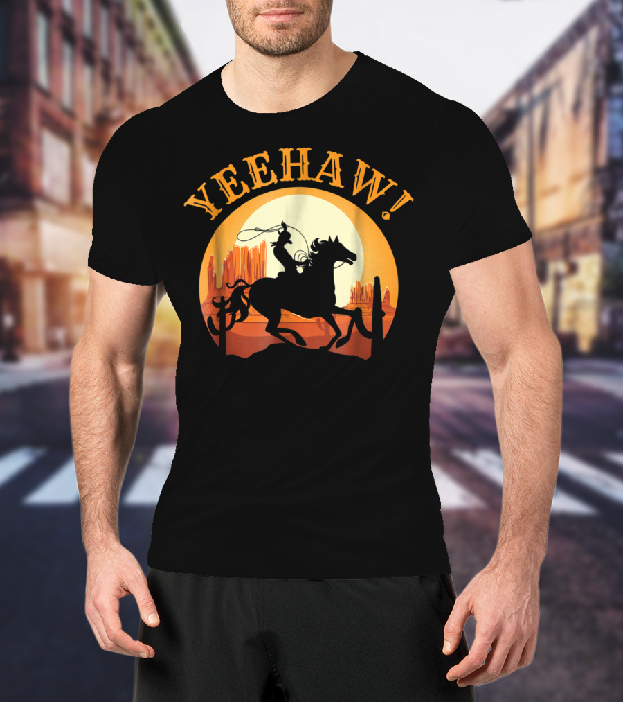 Yeehaw Howdy Cowboy Rodeo Riding Lover Sunset T-Shirt