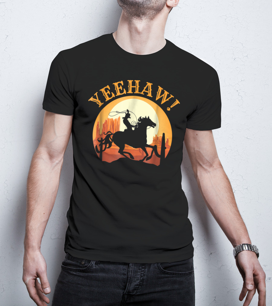 Yeehaw Howdy Cowboy Rodeo Riding Lover Sunset T-Shirt