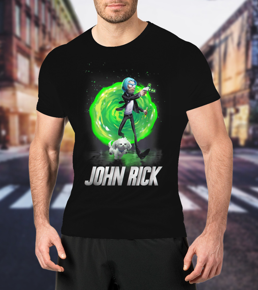 John Rick Interdimensional Action With Scientist And Portal T-Shirt