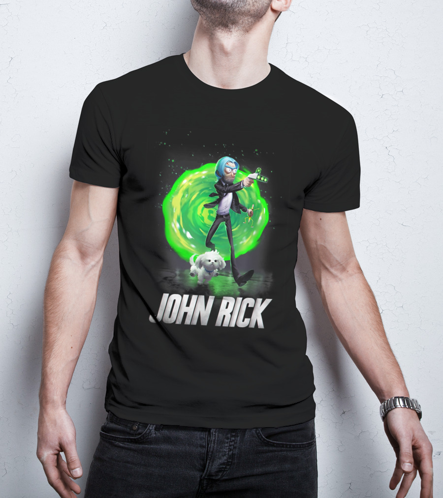 John Rick Interdimensional Action With Scientist And Portal T-Shirt