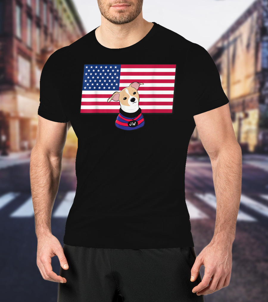 Jonathan Warren JW Dog With American Flag Background T-Shirt
