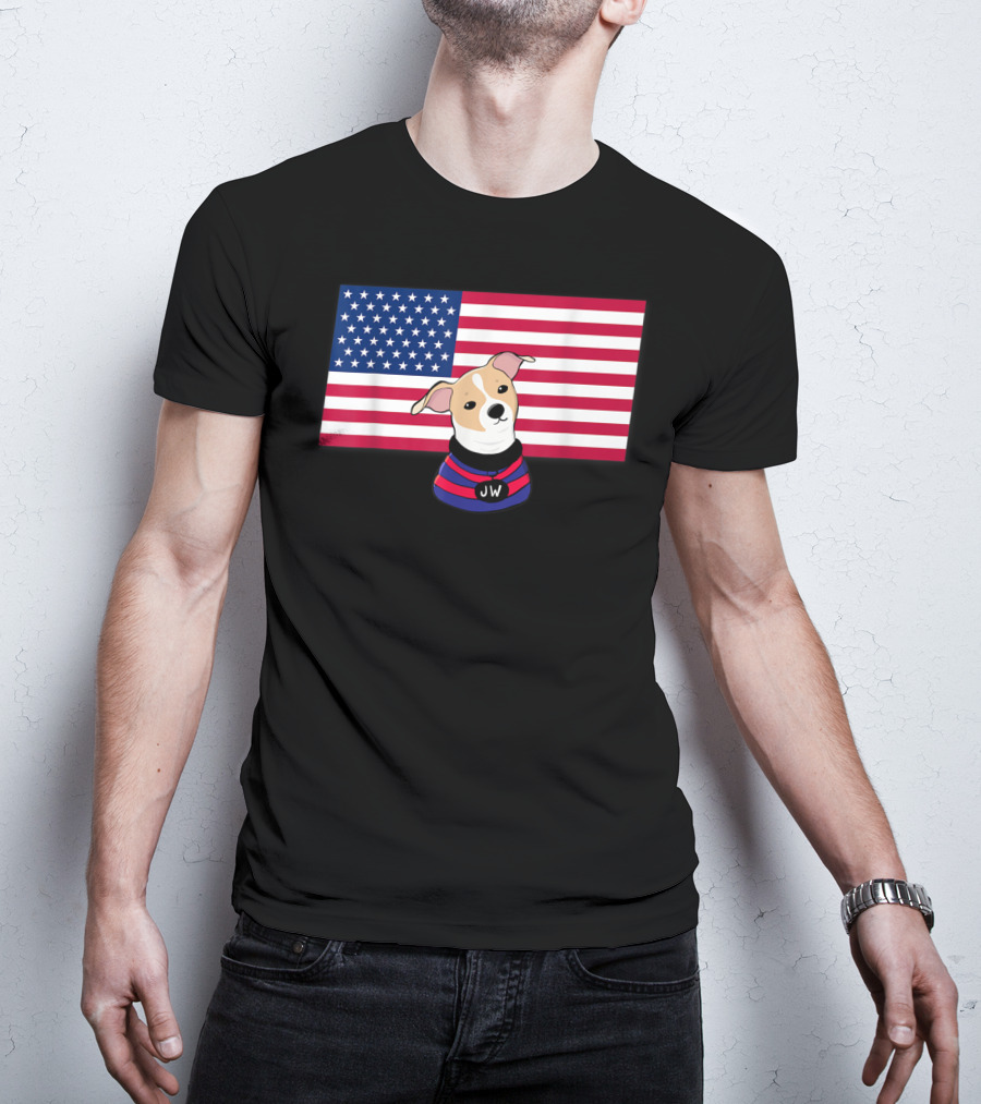 Jonathan Warren JW Dog With American Flag Background T-Shirt