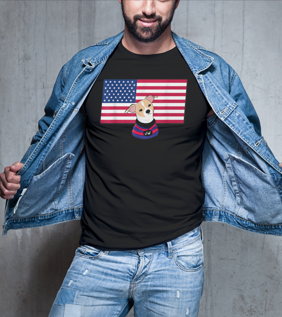 Jonathan Warren JW Dog With American Flag Background T-Shirt