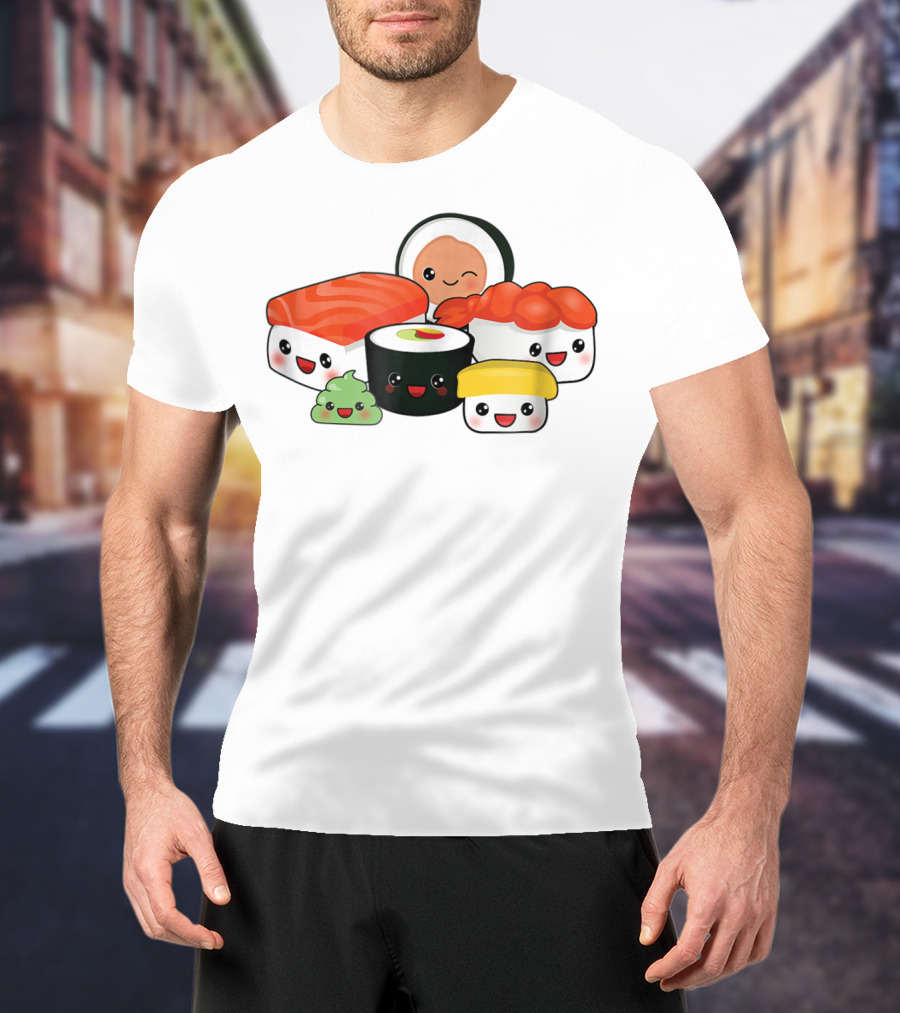 Kawaii Sushi Family With Cute Faces And Happy Expressions T-Shirt