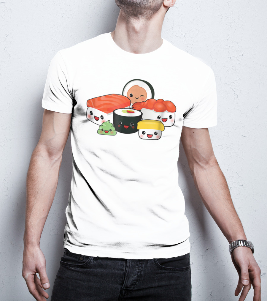 Kawaii Sushi Family With Cute Faces And Happy Expressions T-Shirt