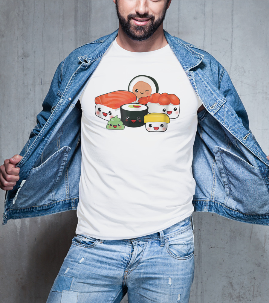 Kawaii Sushi Family With Cute Faces And Happy Expressions T-Shirt