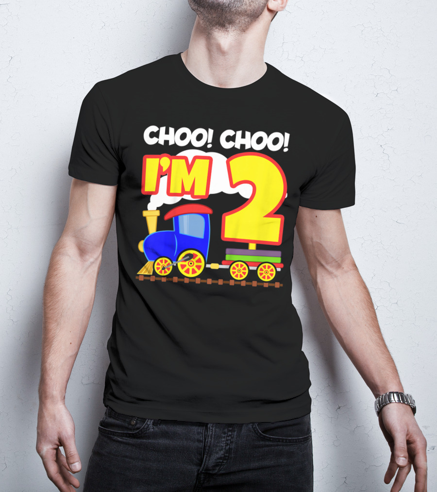 Choo Choo I'm 2 Year Old Train Birthday Toddler Fun T-Shirt