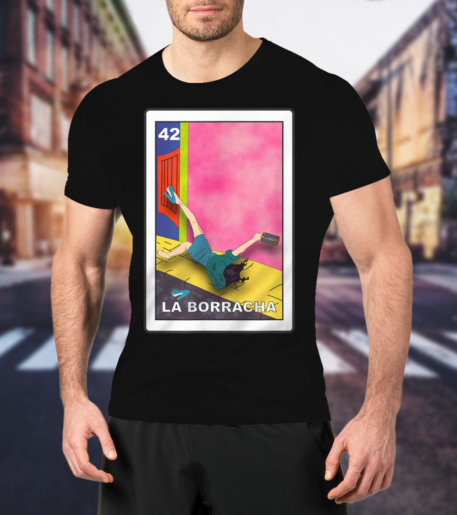 La Borracha Loteria Mexican Lottery Card 42 Bright Pink Background T-Shirt