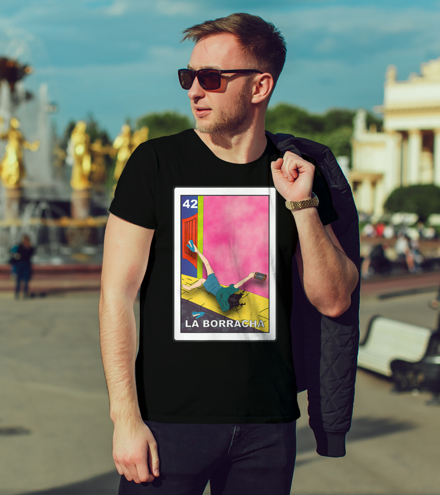 La Borracha Loteria Mexican Lottery Card 42 Bright Pink Background T-Shirt