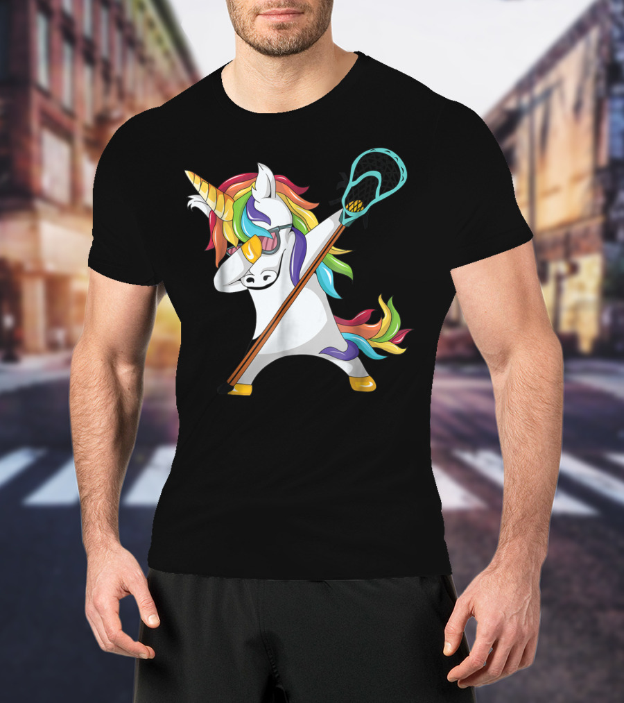 Lacrosse Dab Dabbing Unicorn With Colorful Mane T-Shirt