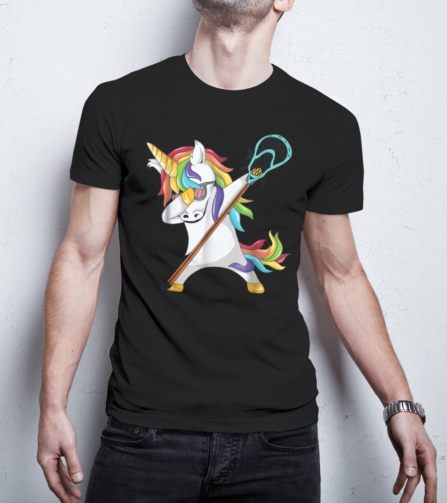 Lacrosse Dab Dabbing Unicorn With Colorful Mane T-Shirt