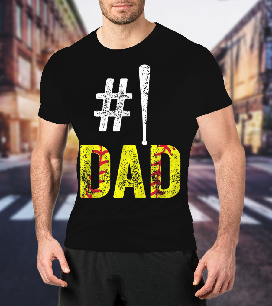 1 Dad Baseball Softball Funny Daddy T-Shirt
