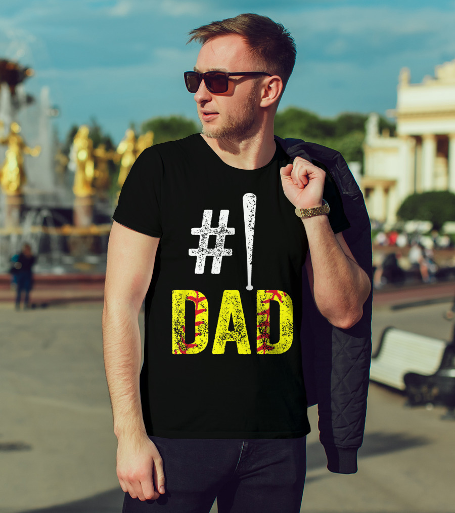 1 Dad Baseball Softball Funny Daddy T-Shirt