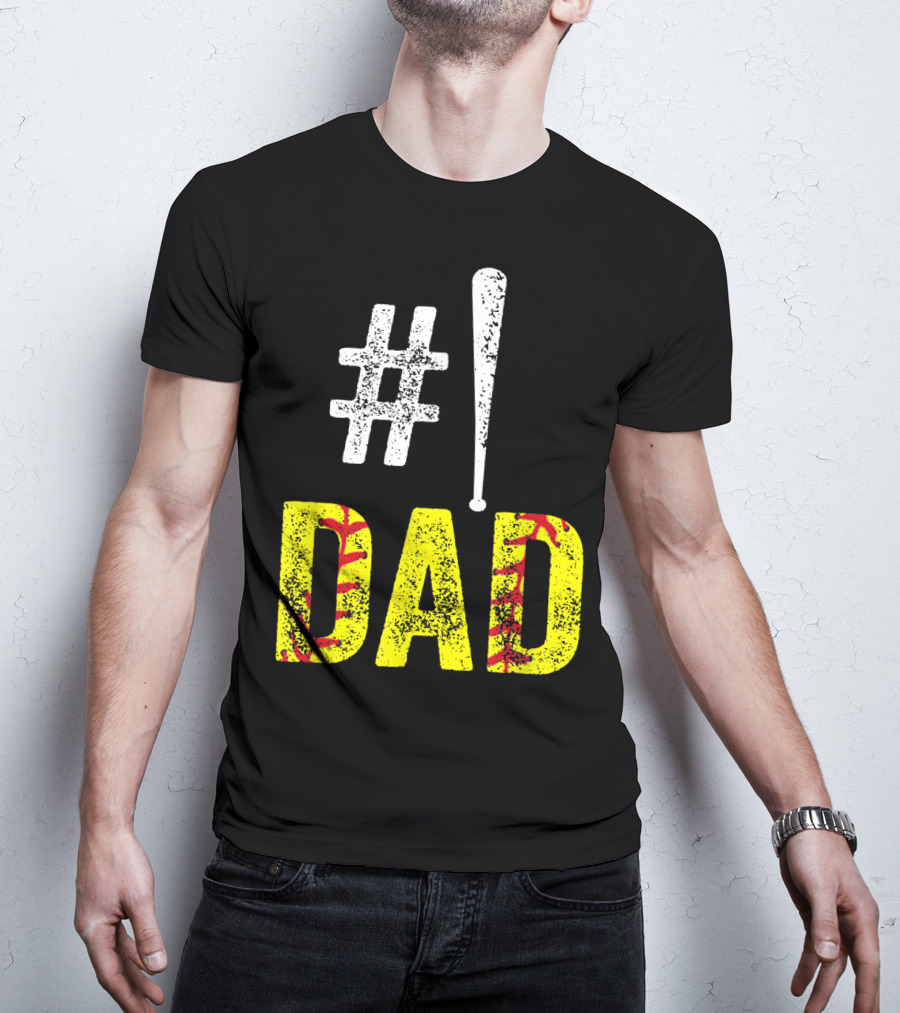 1 Dad Baseball Softball Funny Daddy T-Shirt