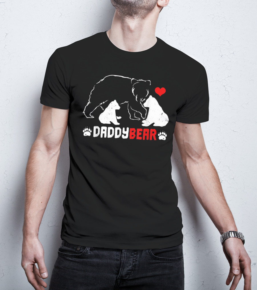 DADDY BEAR Two Cubs Heart Paw Prints T-Shirt