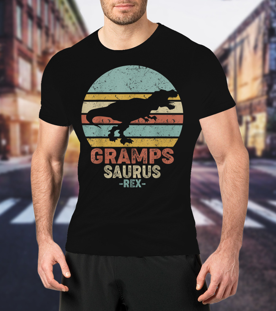 Grampsaurus Dinosaur Vintage Rex Retro Stripes T-Shirt