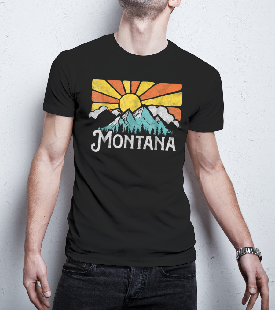Montana Eighties Style Mountains Sun Retro T-Shirt