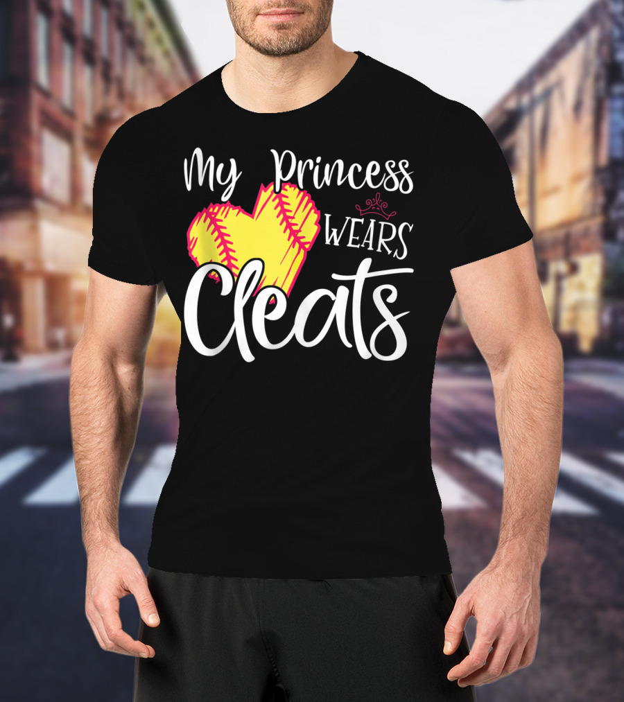 My Princess Wears Cleats Softball Heart T-Shirt