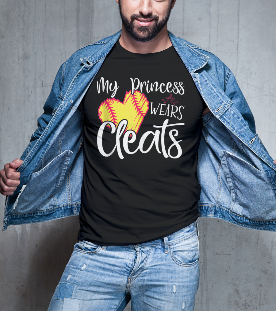 My Princess Wears Cleats Softball Heart T-Shirt