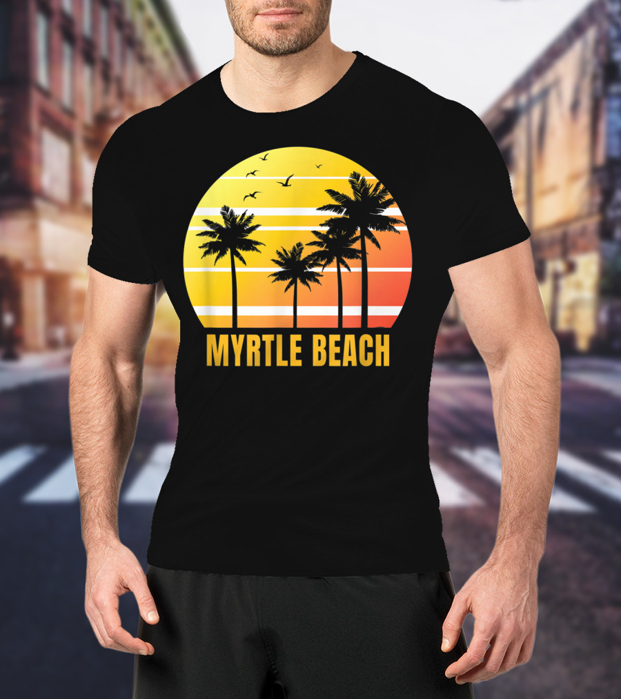 Myrtle Beach South Carolina Palm Trees Sunset Vacation Souvenir T-Shirt