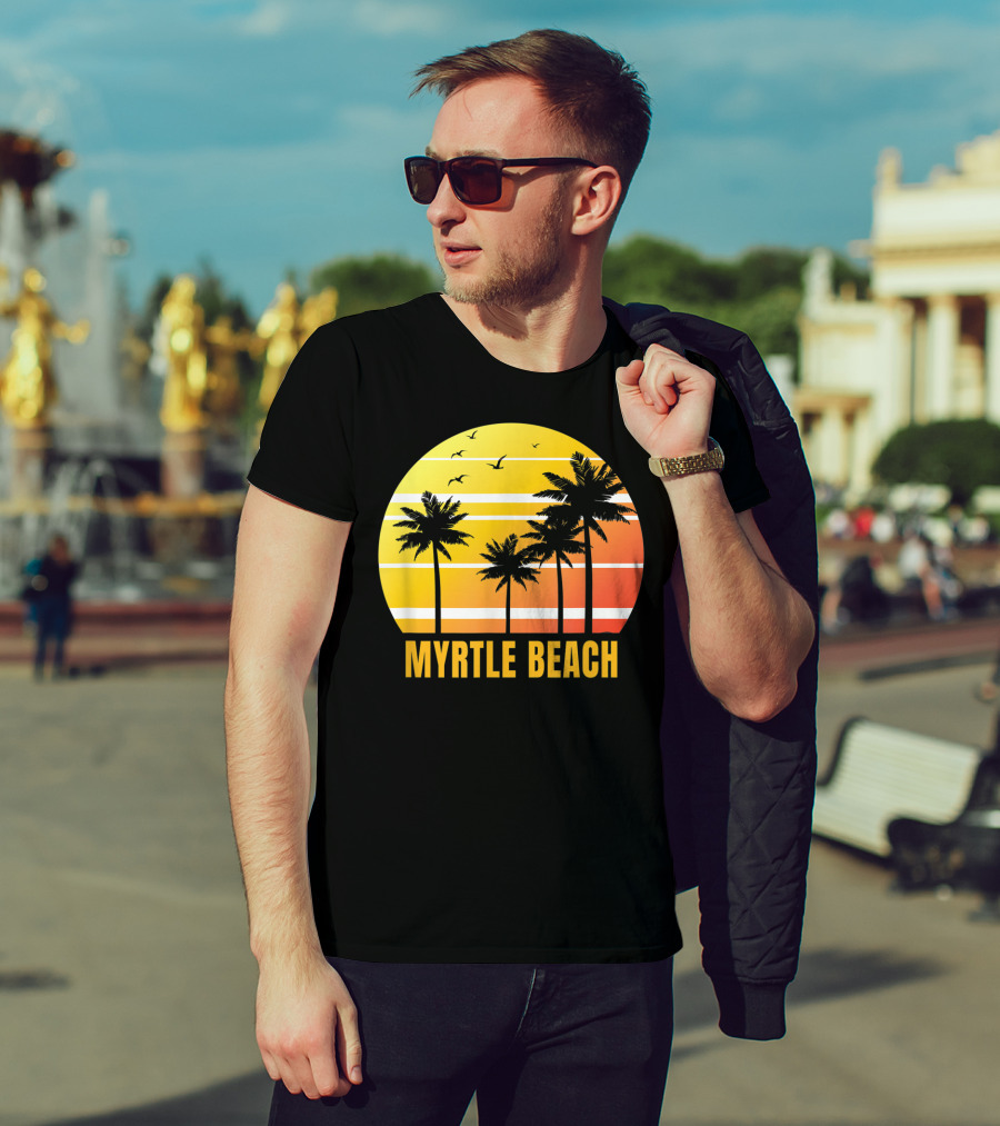 Myrtle Beach South Carolina Palm Trees Sunset Vacation Souvenir T-Shirt