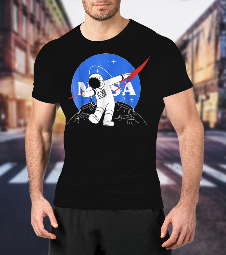 NASA Astronaut Dab On The Moon Iconic Logo Parody Spacewalk Scene T-Shirt