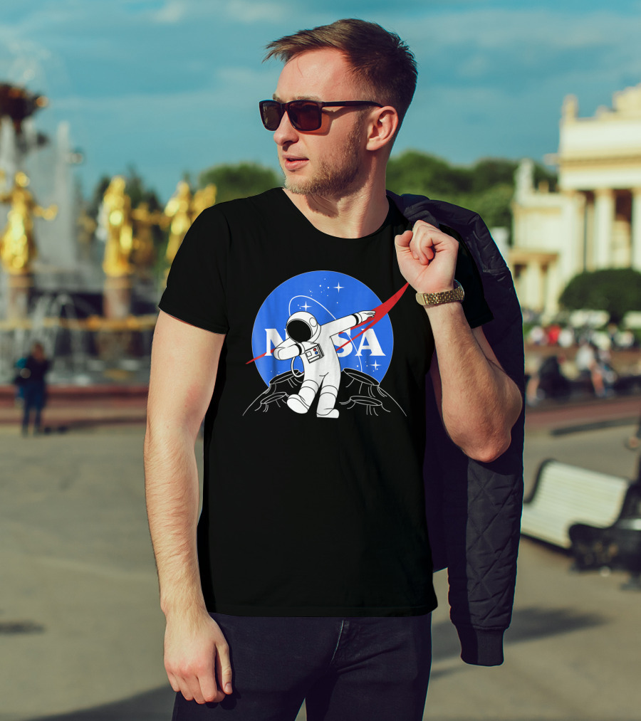 NASA Astronaut Dab On The Moon Iconic Logo Parody Spacewalk Scene T-Shirt