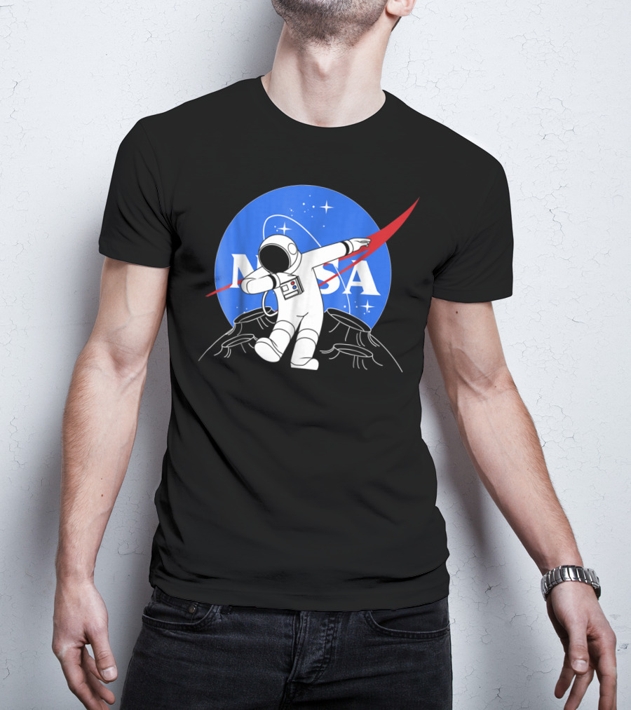 NASA Astronaut Dab On The Moon Iconic Logo Parody Spacewalk Scene T-Shirt